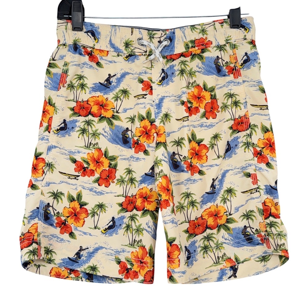 Lands' End Tropical Surfer‎ Board Shorts Kids Size S 8 Polyester Multicolor